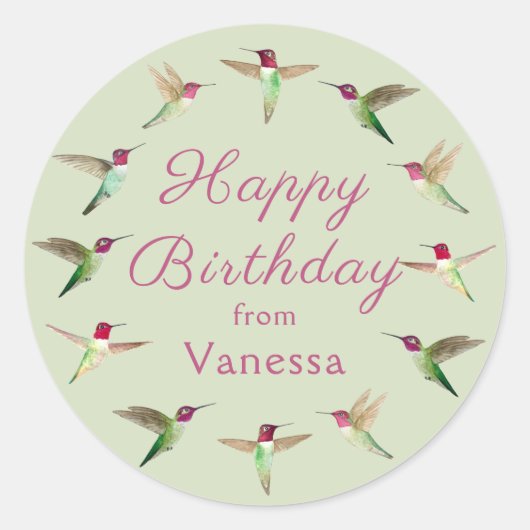 Eigen Happy Birthday Anna's Hummingvogels Ronde Sticker (Voorkant)