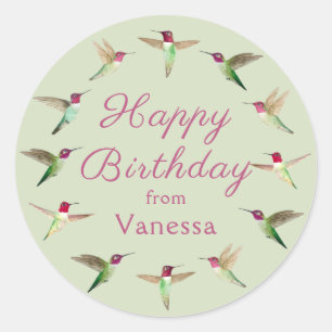 Eigen Happy Birthday Anna's Hummingvogels Ronde Sticker