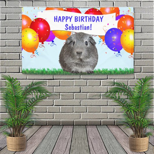 Eigen Happy Birthday Balloons Gray Guinee Pig Spandoek
