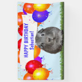 Eigen Happy Birthday Balloons Gray Guinee Pig Spandoek (Verticaal)