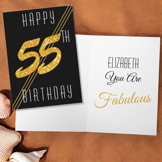 Eigen Happy Birthday Gold Glitter 55 jaar oud Kaart