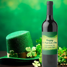 Eigen Happy St. Patrick's Day Green Sparkle Party Wijn Etiket
