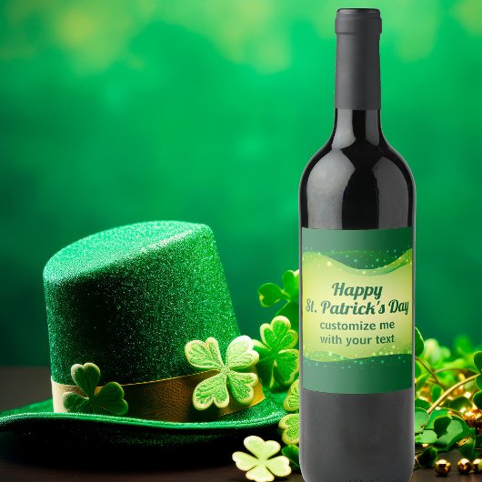 Eigen Happy St. Patrick's Day Green Sparkle Party Wijn Etiket