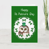 Eigen Happy St. Patrick's Day Shamrock Cute Owl Kaart (Voorkant)