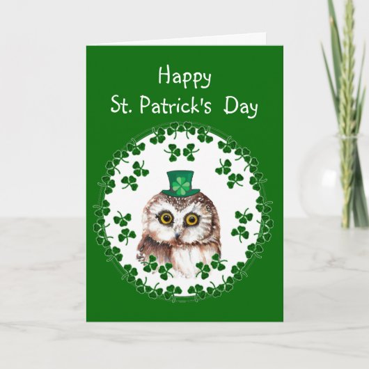 Eigen Happy St. Patrick's Day Shamrock Cute Owl Kaart (Voorkant)