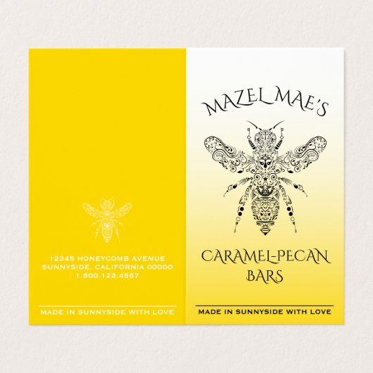 Eigen Homemade Caramel-Pecan Bars Honinglabels Visitekaartje (Buitenkant ongevouwen)