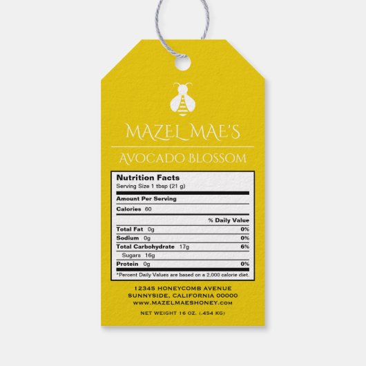 Eigen Homemade Honey Bee Nutrition Label Cadeaulabel (Achterkant)