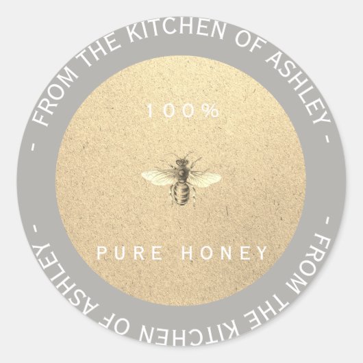 Eigen Homemade Honey Gray White Bee Kraft Ronde Sticker (Voorkant)