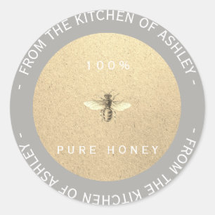 Eigen Homemade Honey Gray White Bee Kraft Ronde Sticker