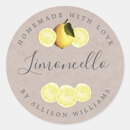 Eigen Homemade Limoncello Kraft Paper Label (Voorkant)