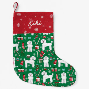 Eigen hond, witte poedel kleine kerstsok