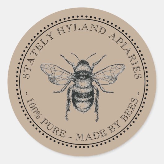 Eigen honing Naam Diepe bruine bijen Etiket (Voorkant)