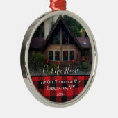Eigen huis Foto Eerste Kerstmis Nieuwe Familienaam Metalen Ornament (Rechts)