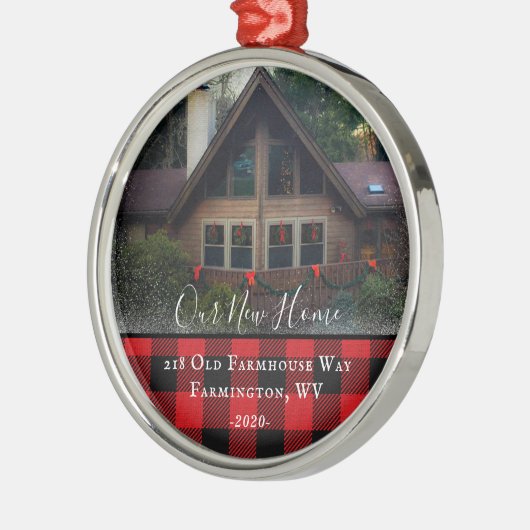 Eigen huis Foto Eerste Kerstmis Nieuwe Familienaam Metalen Ornament (Links)