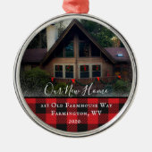 Eigen huis Foto Eerste Kerstmis Nieuwe Familienaam Metalen Ornament (Voorkant)