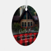 Eigen huis Foto Eerste Kerstmis Nieuwe Familienaam Metalen Ornament (Voorkant Rechts)
