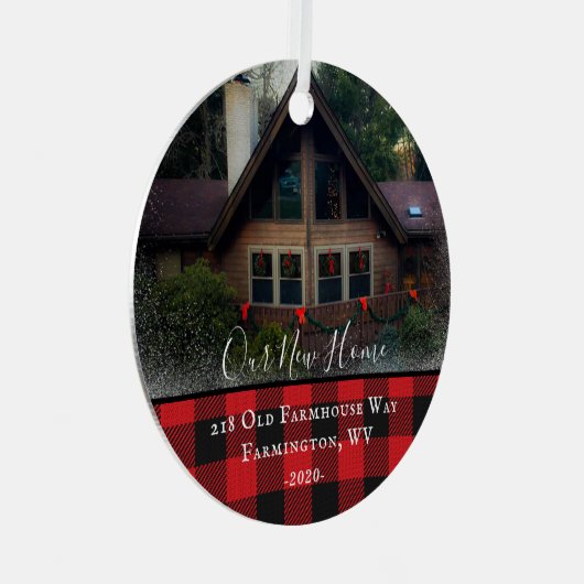 Eigen huis Foto Eerste Kerstmis Nieuwe Familienaam Metalen Ornament (Voorkant Rechts)