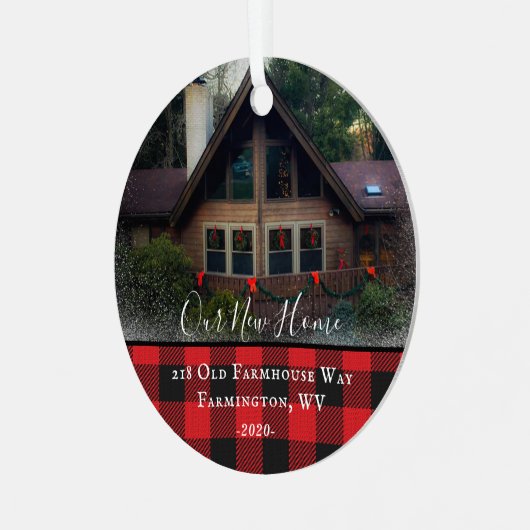 Eigen huis Foto Eerste Kerstmis Nieuwe Familienaam Metalen Ornament (Voorkant links)