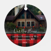 Eigen huis Foto Eerste Kerstmis Nieuwe Familienaam Metalen Ornament (Achterkant)
