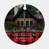 Eigen huis Foto Eerste Kerstmis Nieuwe Familienaam Metalen Ornament (Voorkant)