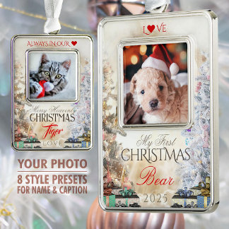Eigen huisdier foto aandenken, Kerstbomen & Cadeau Verzilverd Omlijst Ornament