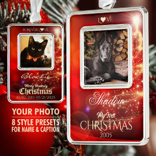 Eigen huisdier foto aandenken kerstboom decoratie, verzilverd omlijst ornament