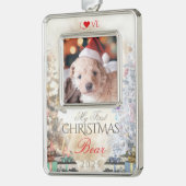 Eigen huisdier foto erfstuk, Kerstbomen & Cadeaus Verzilverd Omlijst Ornament (Links)