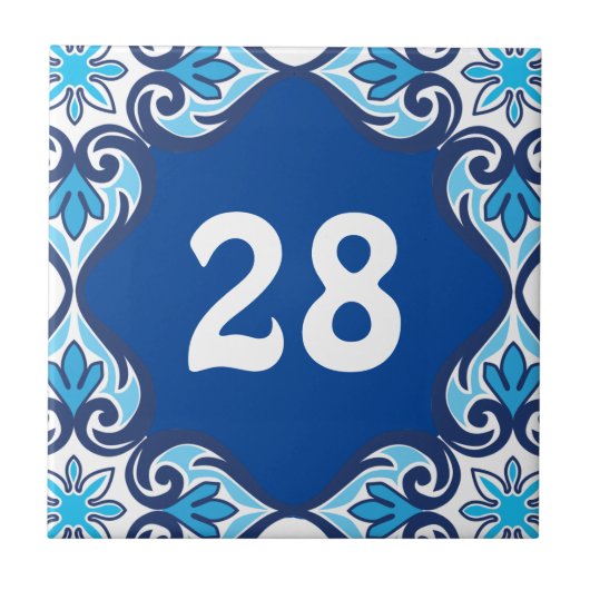 Eigen huisnummer, blauw en wit Azulejos Tegeltje (Voorkant)