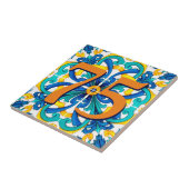 Eigen huisnummer Floral Siciliaanse keramische Teg Tegeltje (Zijkant)