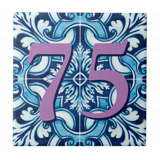 Eigen huisnummer Floral Siciliaanse keramische Teg Tegeltje (Voorkant)