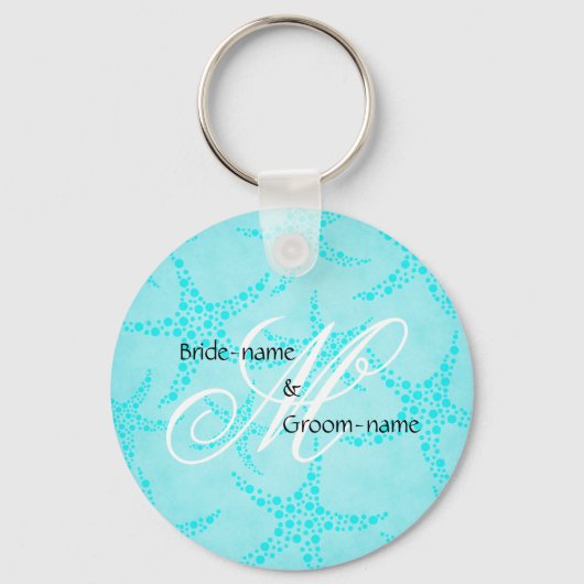 Eigen huwelijksmonogram Turquoise Starfish Sleutelhanger (Voorkant)