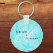 Eigen huwelijksmonogram Turquoise Starfish Sleutelhanger (Voorkant)
