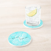 Eigen huwelijksmonogram Turquoise Starfish Zandsteen Onderzetter (Zijkant)