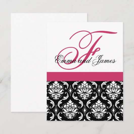 Eigen huwelijksuitnodigingsmonogram Fushia #2 Kaart (Voorkant / Achterkant)