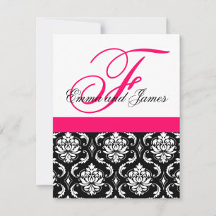 Eigen huwelijksuitnodigingsmonogram Fushia Damask Kaart