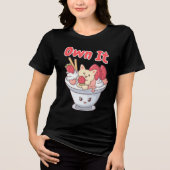 Eigen ijs met Kawaii Cat & Aardbeien Tri-Blend Shirt (Voorkant)