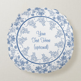 Eigen Indigo Blue en White Floral Border Rond Kussen