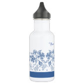 Eigen Indigo Blue Floral Border Water Bottle Waterfles (Links)