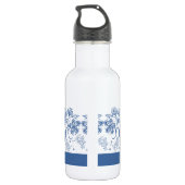 Eigen Indigo Blue Floral Border Water Bottle Waterfles (Achterkant)