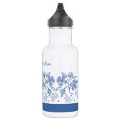 Eigen Indigo Blue Floral Border Water Bottle Waterfles (Rechts)
