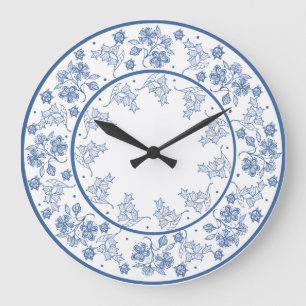 Eigen indigoon op witte Floral Border Wall Clock Grote Klok