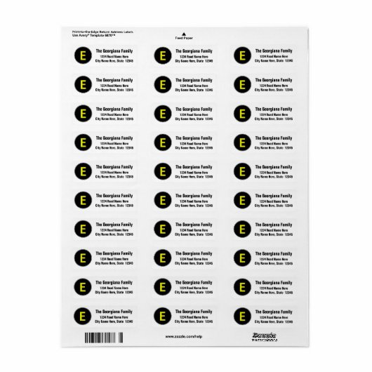 Eigen Initiaal Letter Return Address Label (Full Sheet)