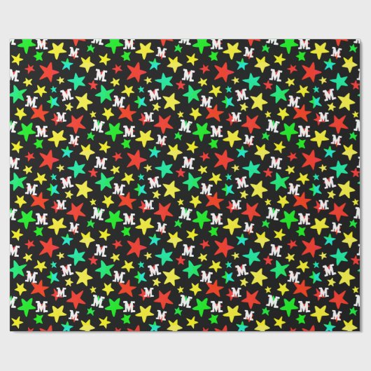 Eigen initiaal monogram kleurrijke ster gepersonal cadeaupapier (Vlak)