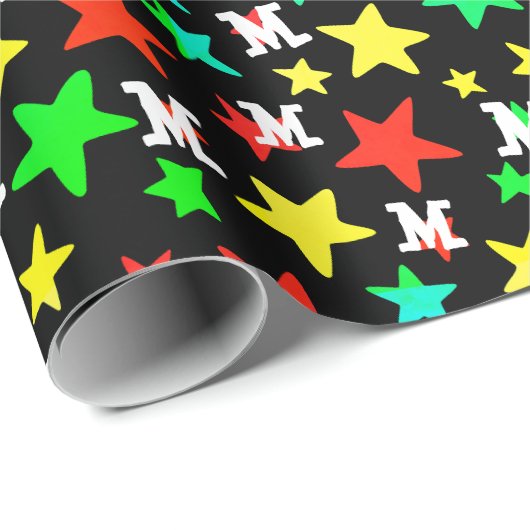 Eigen initiaal monogram kleurrijke ster gepersonal cadeaupapier (Rol Hoek)