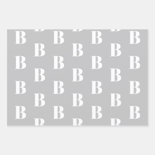 Eigen Initiaal monogram Letter zwart wit grijs Inpakpapier Vel (Voorkant 2)
