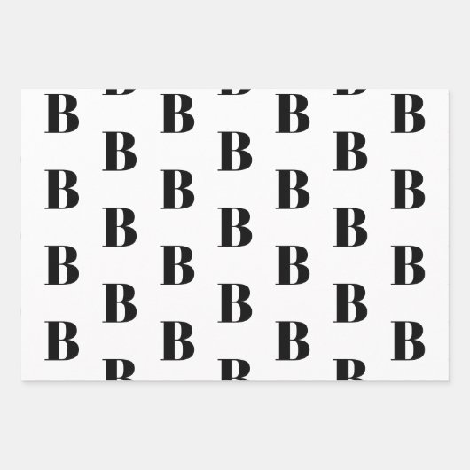 Eigen Initiaal monogram Letter zwart wit Inpakpapier Vel (Voorkant 2)