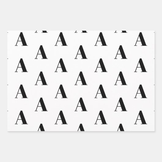 Eigen Initiaal monogram Letter zwart wit Inpakpapier Vel (Voorkant)