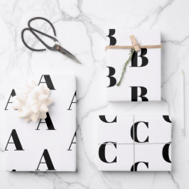 Eigen Initiaal monogram Letter zwart wit Inpakpapier Vel