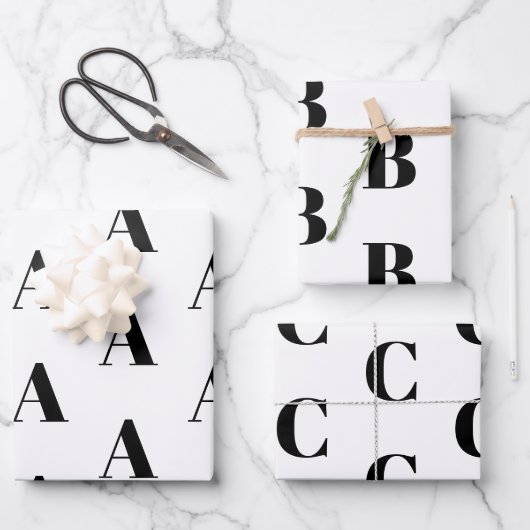 Eigen Initiaal monogram Letter zwart wit Inpakpapier Vel (Voorkant)