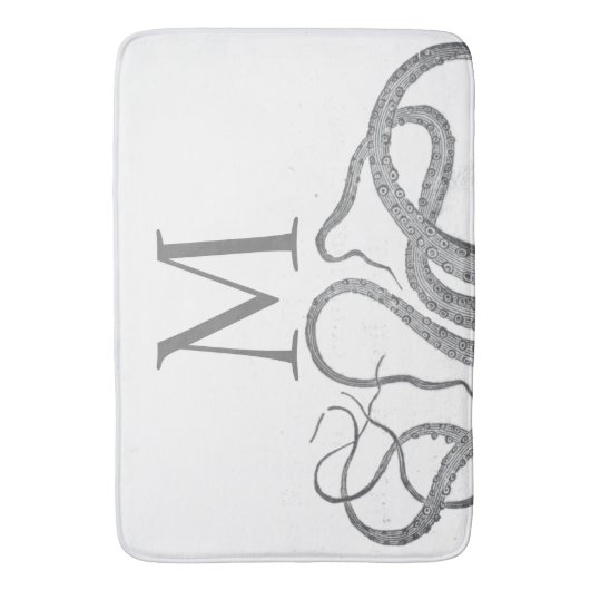 Eigen initiaal monogram nautische octopus kraken badmat (Voorkant Verticaal)